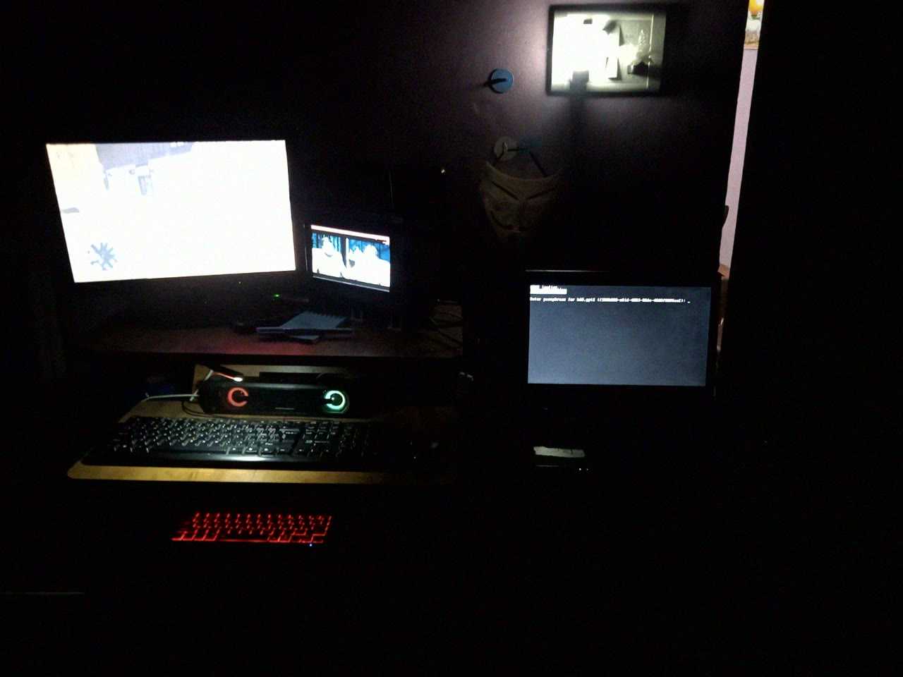 messy setup in dark